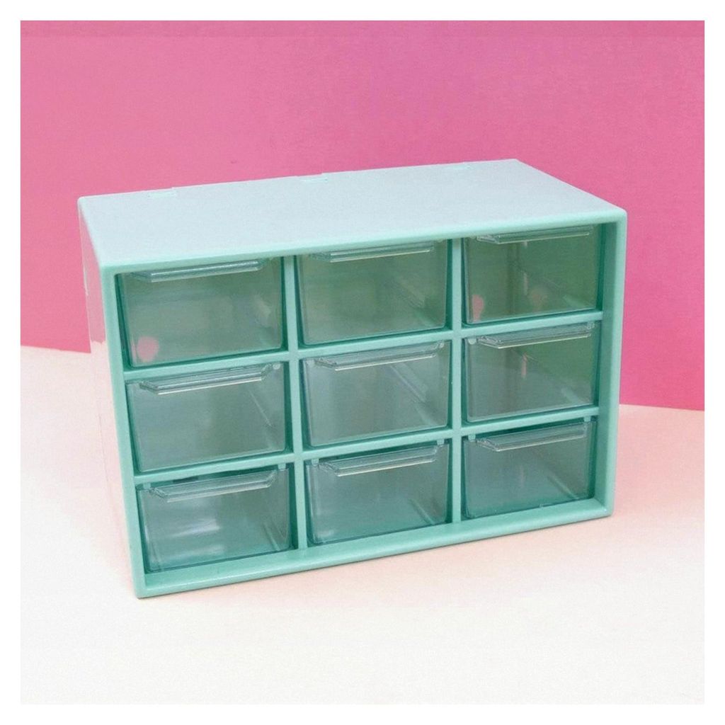 Organizer mit 9 Schubladen für Scrapbooking und Bastelmaterial | Türkis und Transparent - Organizer Größe 18 x 9,8 x 11,8 cm und Schubladen Gr...