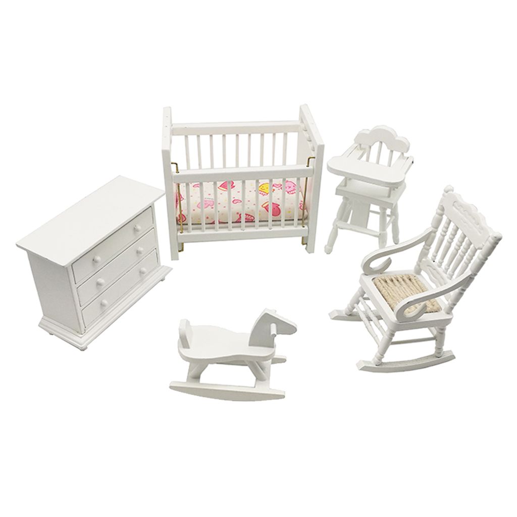 Baby Hochstuhl weiss Kinderzimmer Puppenhaus Möbel Miniaturen 1:12
