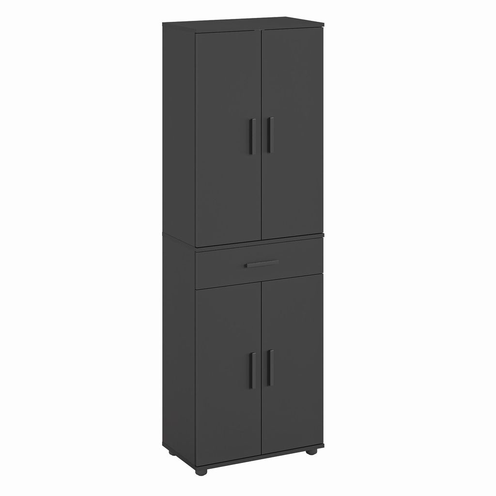 KOMTO Mehrzweckschrank 60 cm Breit - Schrank, Kleiderschrank mit 1 Schublade, Hochschrank, Büroschrank, Bücherschrank mit 4 Türen Porto Schwarz