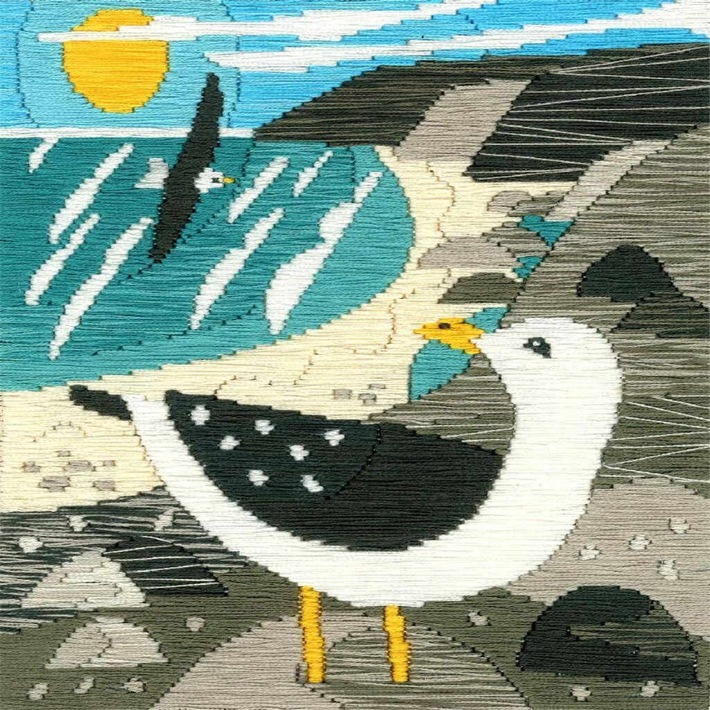 Bothy Threads Langstich-Set "Möwen", 16x16cm, SSMJ1, Umriss gedruckt