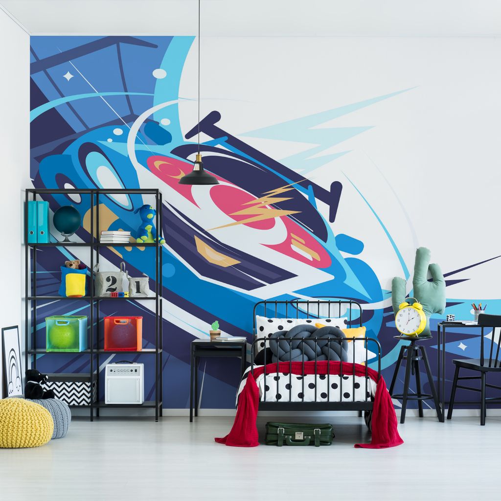 Muralo XXL Vlies FOTOTAPETE Auto Rennstrecken Comics (B) 368 cm x (H) 254 cm Tapete Wandtapete WOHNZIMMER SCHLAFZIMMER 4805