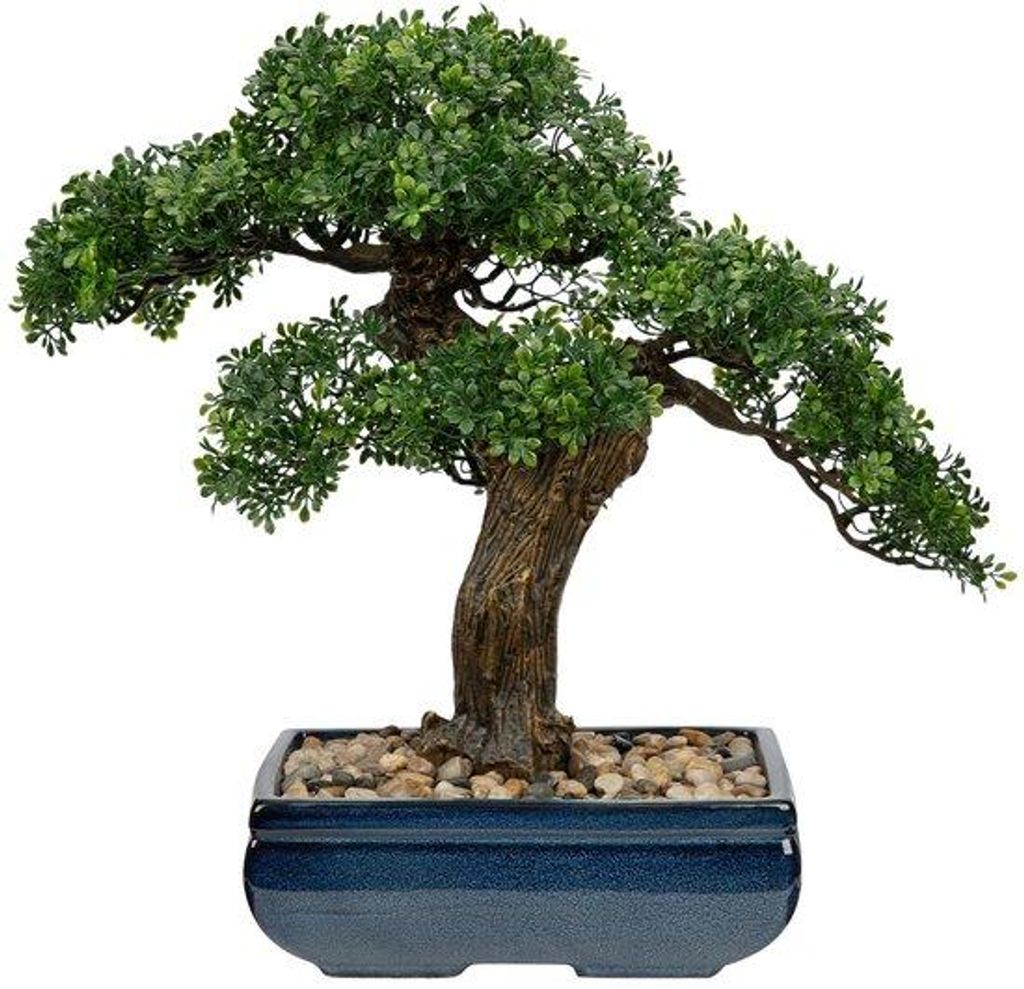 Große pflegeleichte Kunstpflanzen-Art – 41 cm grüner Podocarpus in keramischer Bodenware – dekorative Wohnaccessoire für Büros und Wohnräume