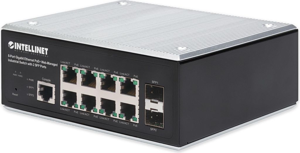 INTELLINET 8-Port Gb PoE+ Web-Managed Industrie-Switch 2xSFP