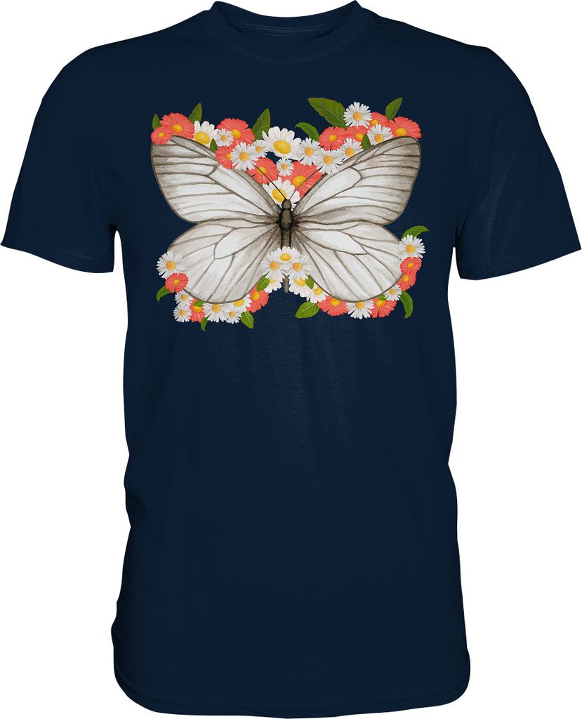 Frauen Blumen Schmetterling T-Shirt – Navy / M Produktbild 