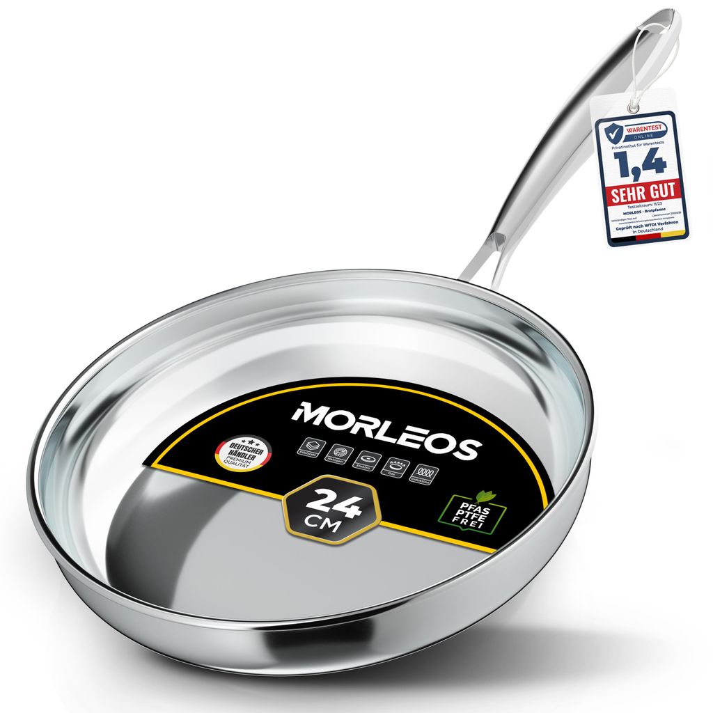 Morleos Edelstahlpfanne 24 cm Induktion unbeschichtet Produktbild 
