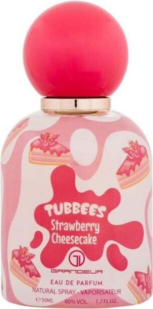 A perfume bottle with a strawberry cheesecake design.