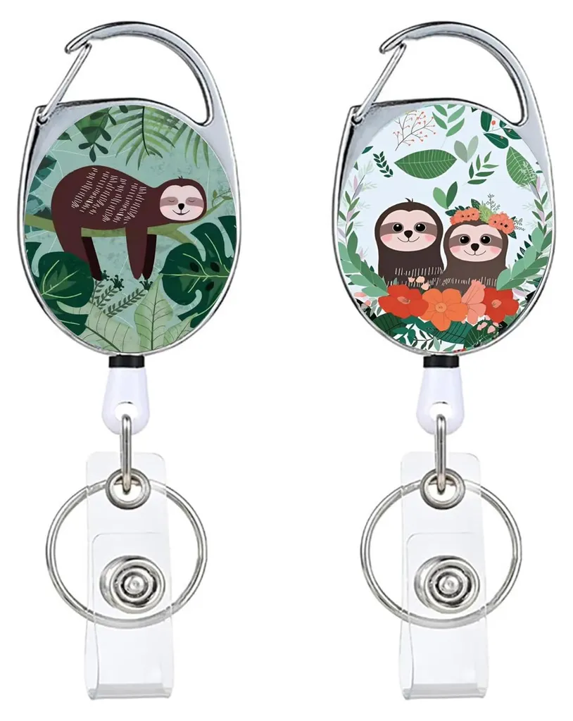 Enrouleur badge rétractable paresseux et porte-clés mousqueton x2
