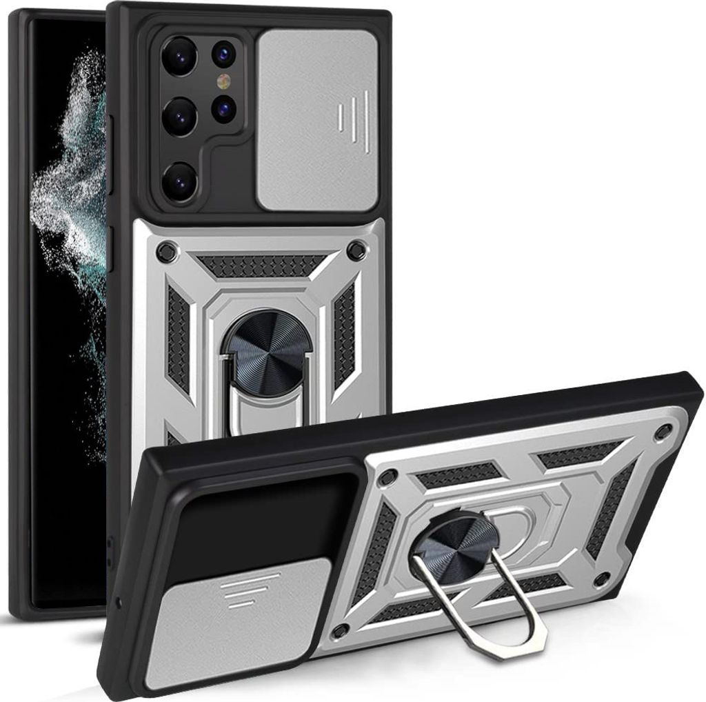 Galaxy S22 Ultra 5G Hülle mit 360° Drehbarer Magnetische Ring Ständer Halter Dia Kameraschutz TPU Bumper Silikon Schutzhülle für Samsung Galax...