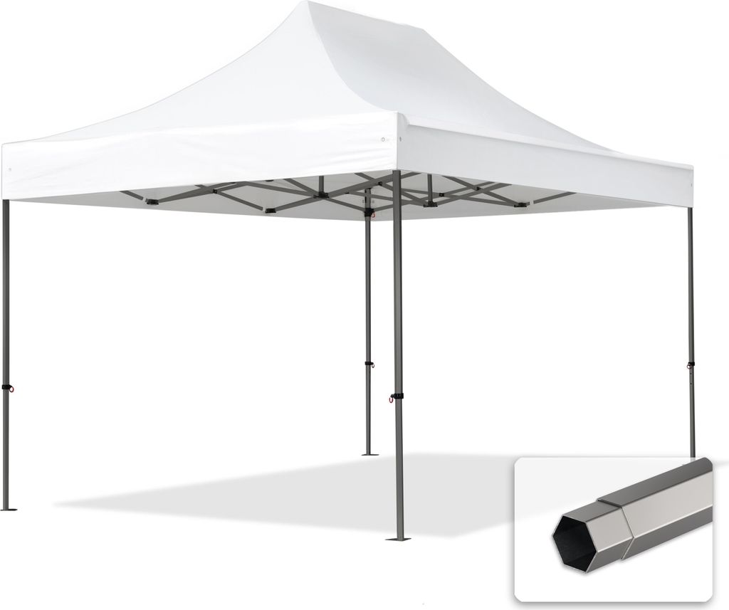 TOOLPORT 4x4m Stahl Faltpavillon, ohne Seitenteile, weiß