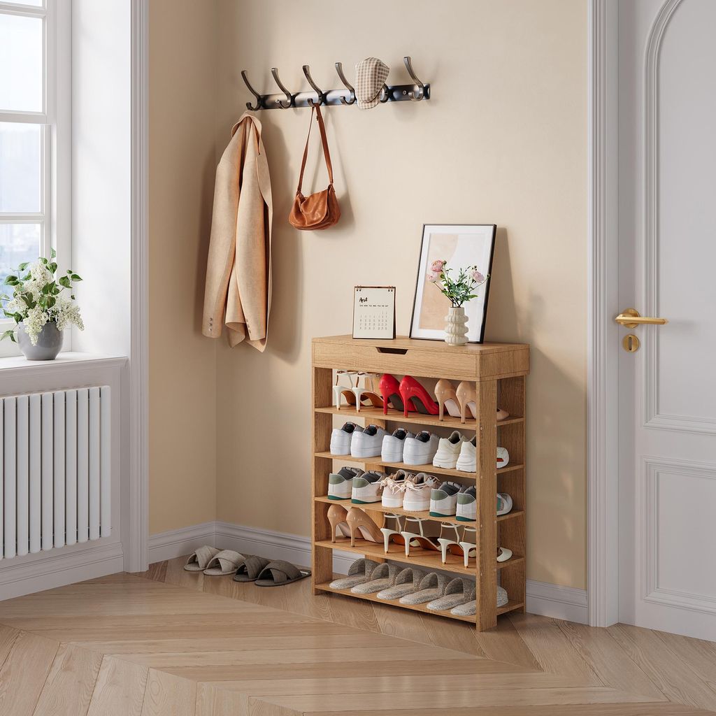 Schuhregal 'Boppeelo' mit Schublade 94 x 75 x 30 cm 5 Ablageflächen Sonoma-Eicheoptik