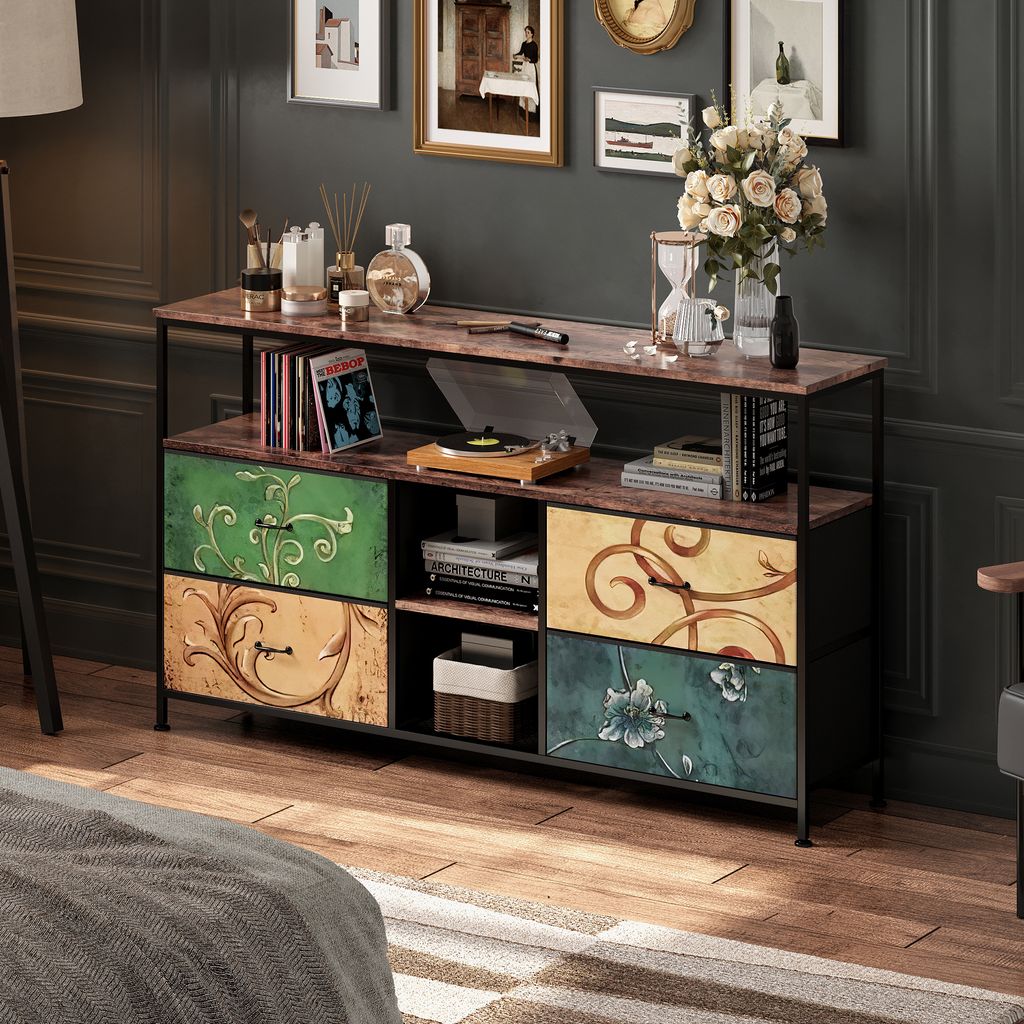 UnboxG Schuhkipper mit 4 Schublade, LED, Ablage, Schuhschrank, Schuhregal Schuhkommode Schuhablage, Sideboard, TV-Schrank, 108x29,8x76,8cm