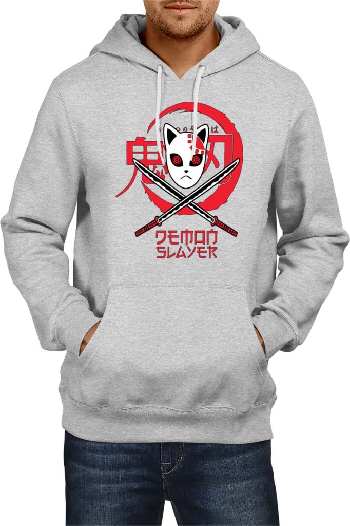Herren Kapuzenpullover Demon Anime Slayer Mask 001, Man 2XL / Grau