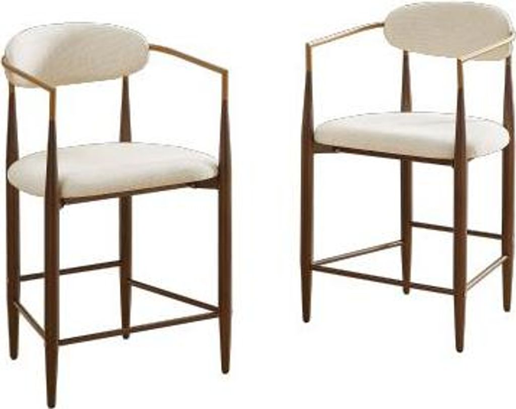 2er Set Barhocker mit Armlehnen 55x59x94cm Franzoesischer Landhausstil Dunkelbraun Gold Creme Fabric Sitzkissen Modern Vintage Kuechenhocker