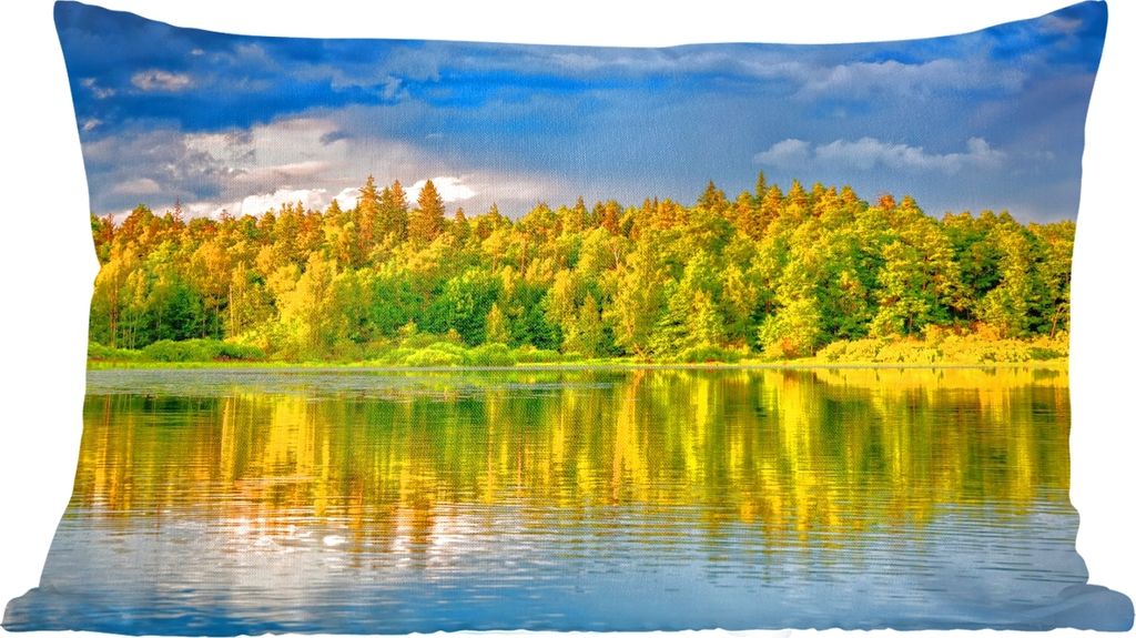 MuchoWow Zierkissen Sofakissen Wohnzimmer Dekokissen 50x30 cm Wasser - Natur - Wald - Wohnzimmerdekoration - Polster mit Photo