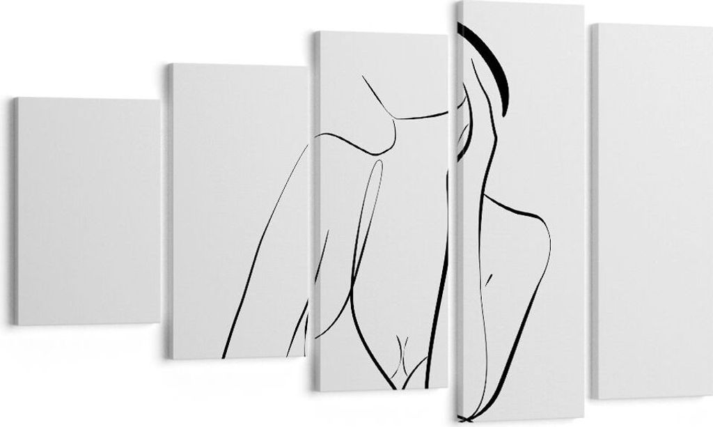 Bild auf Leinwand - Leinwandbild - 5 Teile - Frau Linien Minimalismus - 100x60cm - Wand Bild - Wanddeko - Wandbilder - Leinwanddruck - Bilder - Wan...