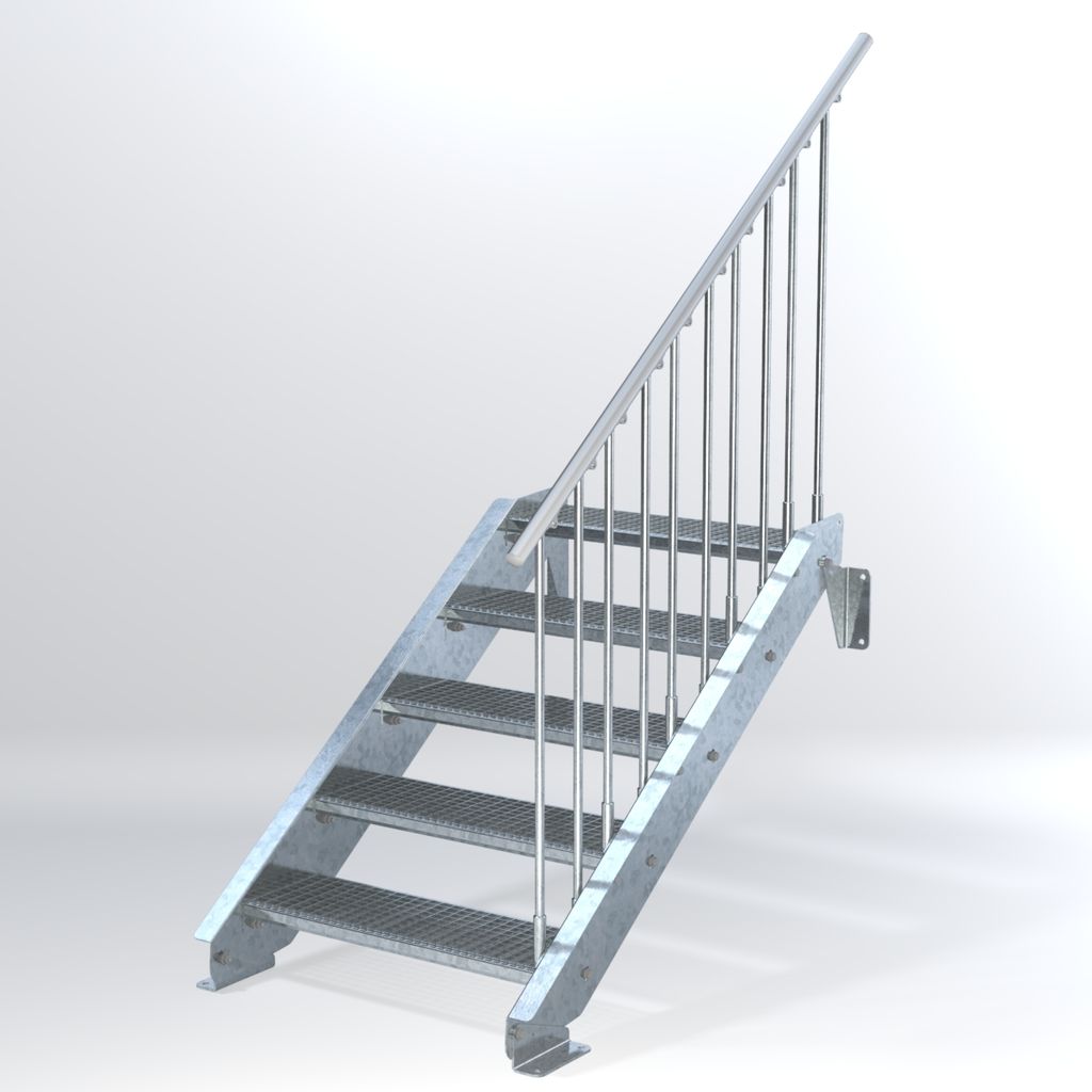 Stahltreppe 5 Stufen bis Höhe 100 cm, Laufbreite : 80 cm Geländer rechts ST 3 (31 / 9 mm schmal)