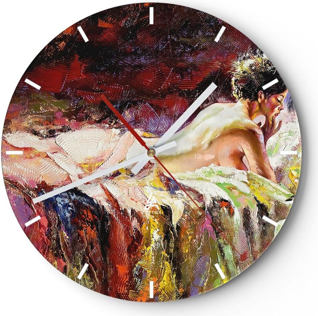 Wanduhr - Rund - Glasuhr - Frau Modell - 40x40cm - Schleichendes Uhrwerk - Lautlos - zum Aufhängen bereit - Dekoration Modern - Wanddekoration aus...