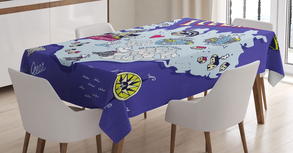 ABAKUHAUS Island Tischdecke, Doodle Isländische Karte, Personalisierter Druck mit Klaren Farben Waschbar Wasserfest kein Verblassen, 140 x 240 cm,...