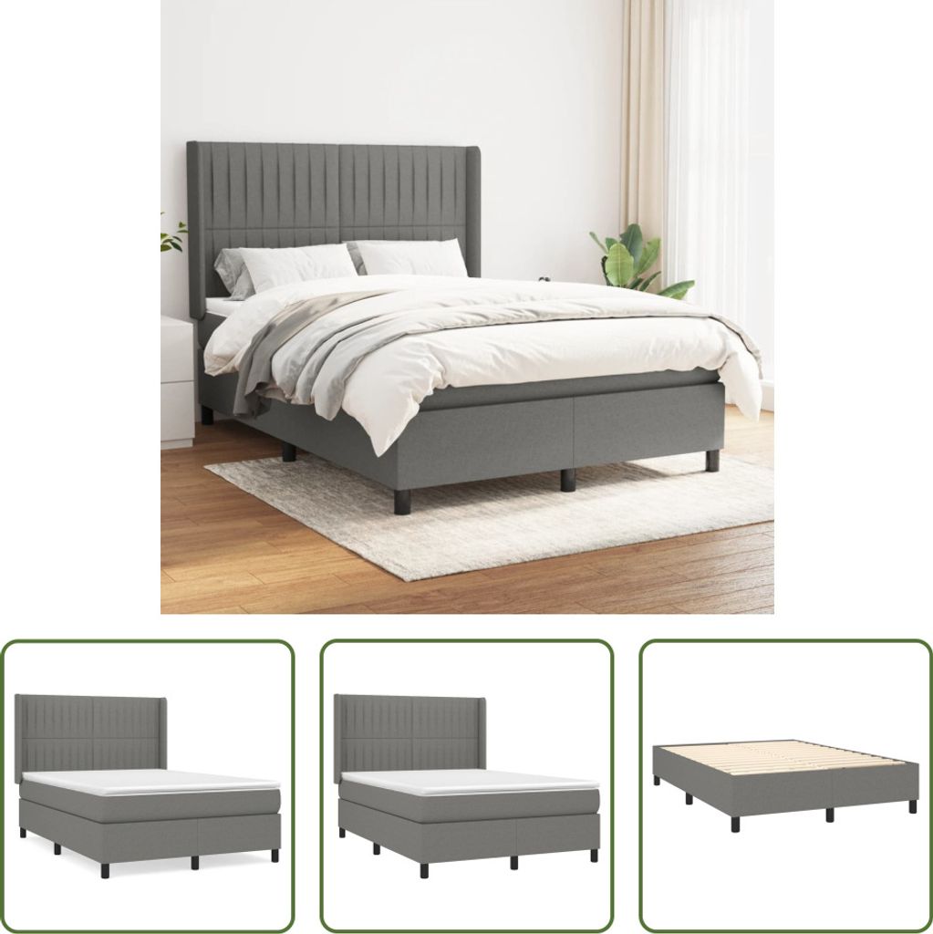 The Living Store Boxspringbett mit Matratze Dunkelgrau 140x200 cm Stoff