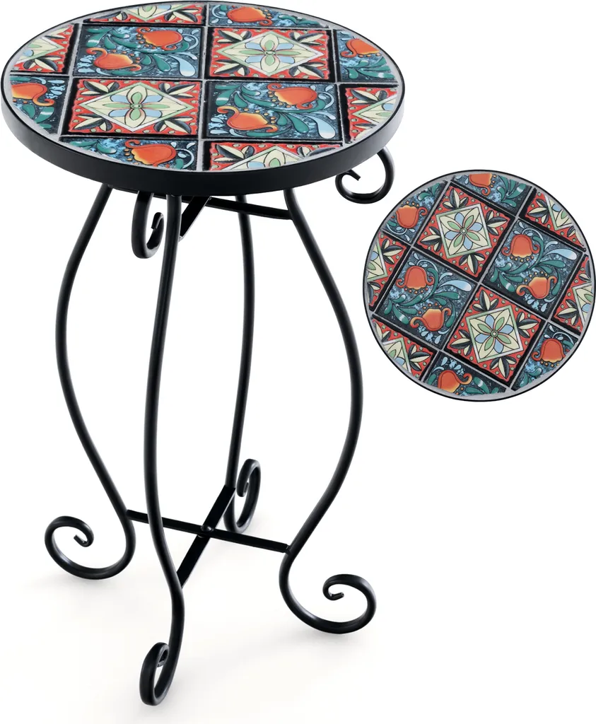 Tavolino COSTWAY ∅30x50cm, tavolo rotondo a mosaico, tavolo da giardino bistrot, in metallo, ceramica, colorato