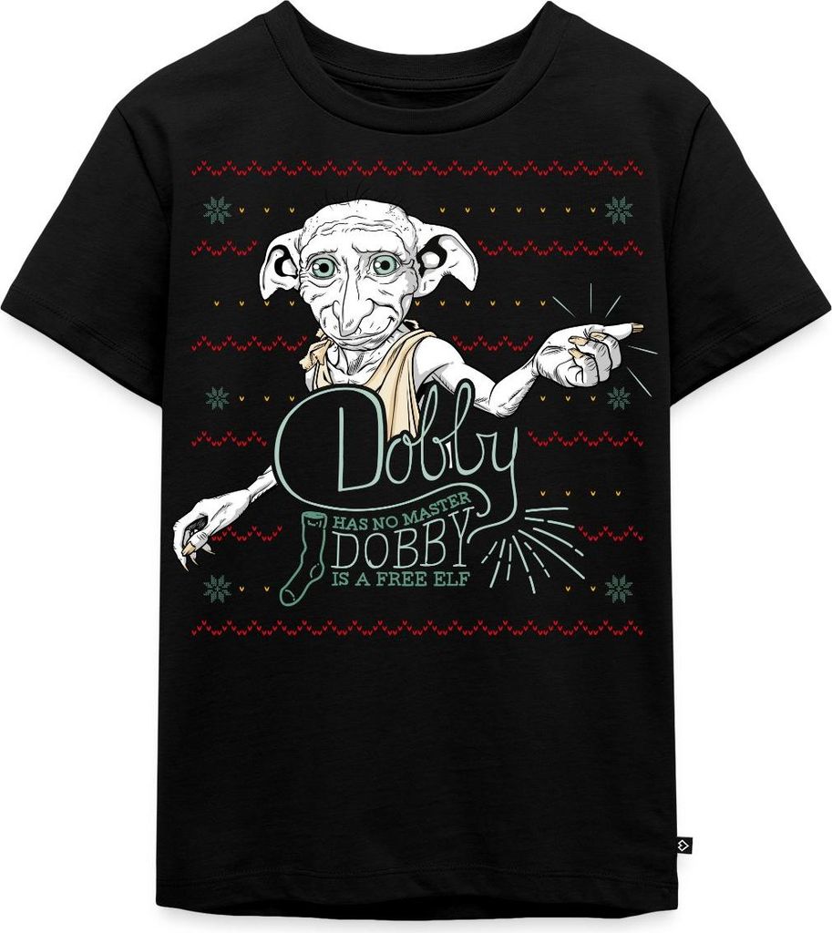 Spreadshirt Harry Potter X-Mas Dobby Weihnachtself Kinder Premium T-Shirt, 98/104 (2 Jahre), Schwarz
