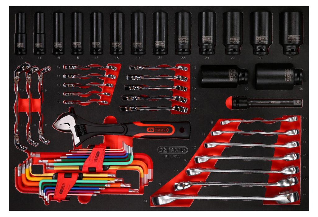 KS Tools Schraubenschlüssel- / und Kraft-Stecknuss-Satz in Schaumstoffeinlage, 55-tlg