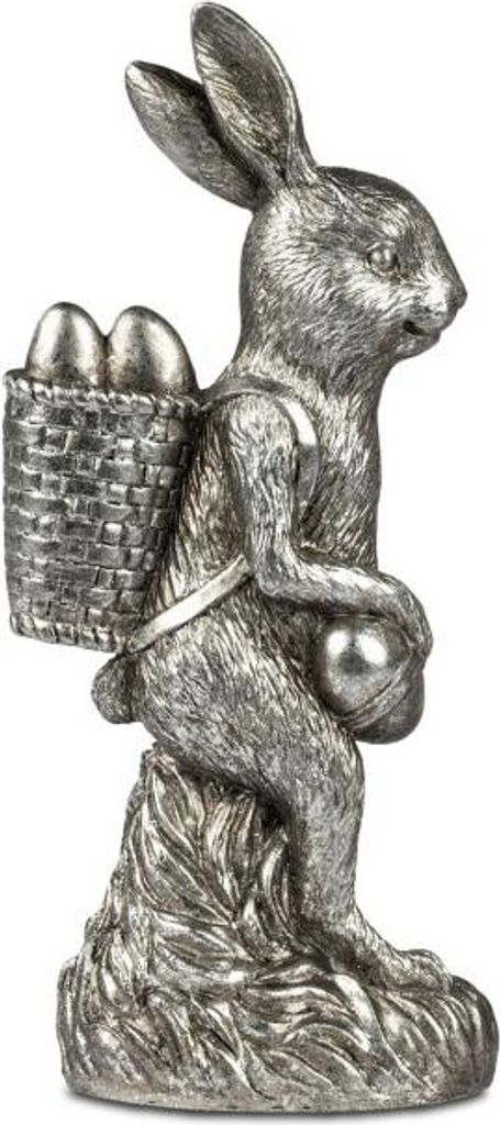 Tierfigur Hase , Antik Silberfarben, 24 cm, Stolzer Hase Skulptur - Dekoration für Ostern
