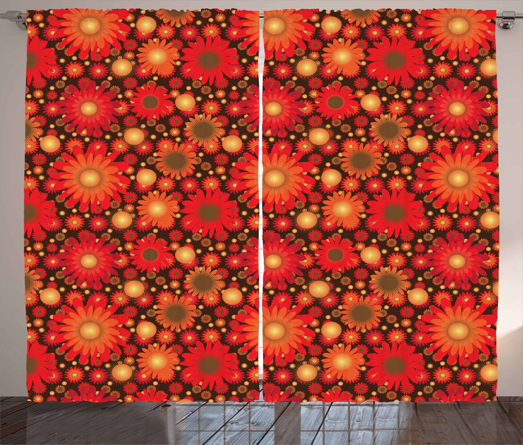 ABAKUHAUS Rot und Braun Rustikaler Gardine, Vivid botanisch, Schlafzimmer Kräuselband Vorhang mit Schlaufen und Haken, 280 x 225 cm, Dunkelgrün Z...