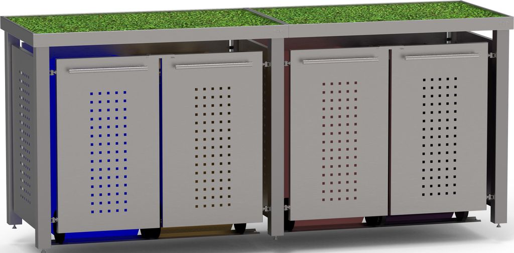 reinkeDESIGN | Müllbox 4x240L | Typ_E | Bepflanzbar, Pfosten in VA, Fronten VA 1.4301 | für Privat-Häuser, hergestellt in Deutschland