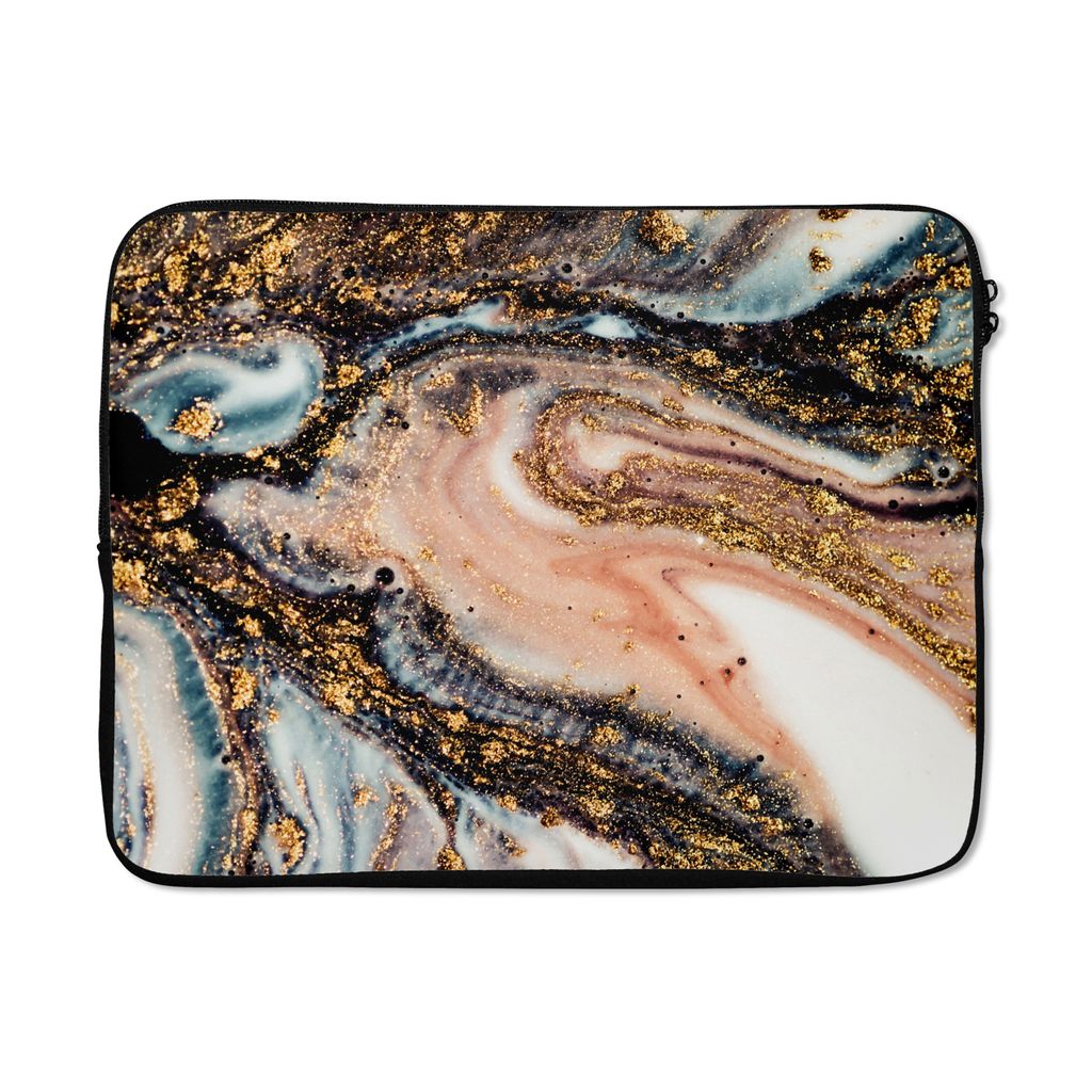MuchoWow Laptop Hülle 17 Zoll Laptoptasche Marmoroptik - Gold - Schwarz - Glitzer - Chic - Zipper - Schutzabdeckung