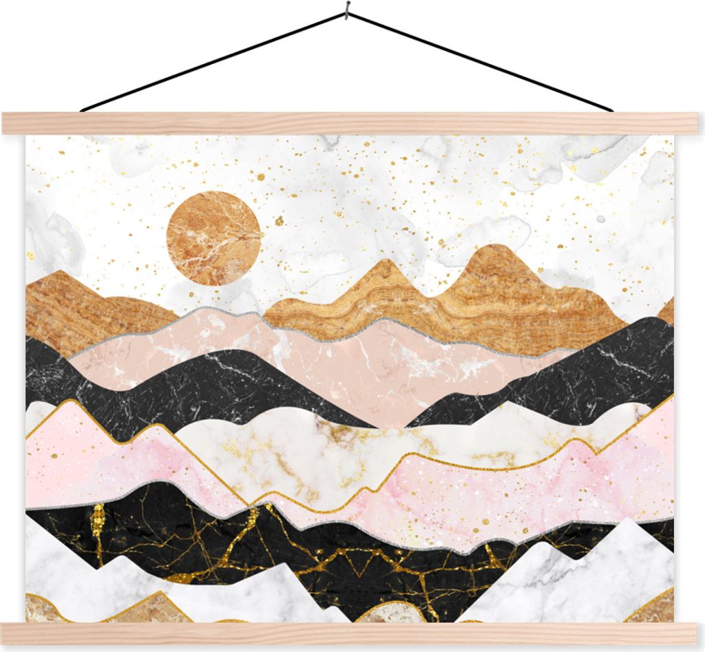 MuchoWow Textilposter Marmor - Gold - Pastell 40x30 cm mit holzfarbenen Rahmen - Bilder