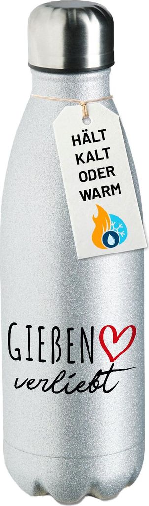 Huuraa Trinkflasche Gießen verliebt 500ml Silver Edelstahl Wasserflasche Trinkflasche Geschenkidee