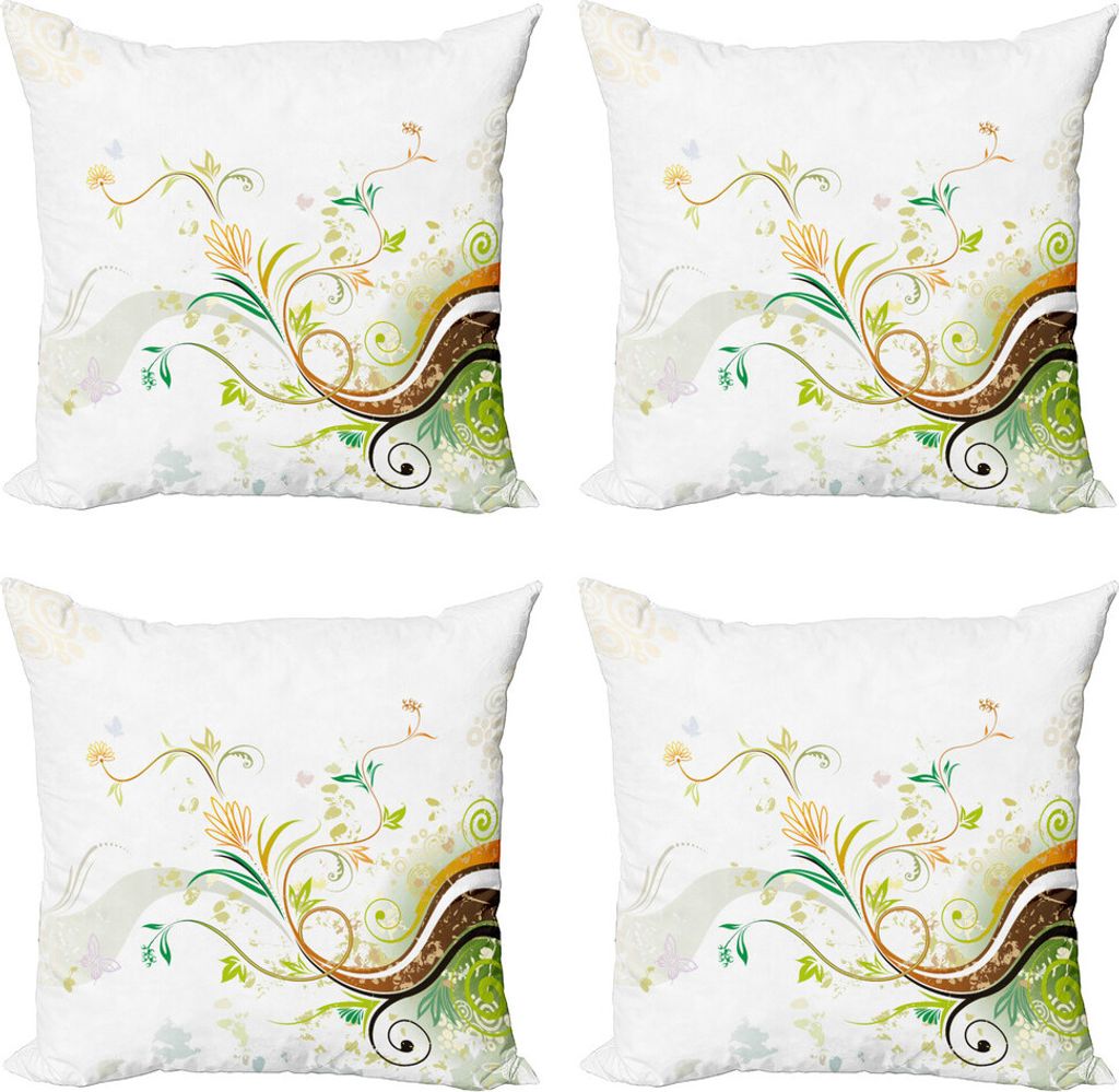 ABAKUHAUS Blumen Kissenbezug Set (4 Stück), Blumen Efeublätter Ivy, Moderner Doppelseitiger Digitaldruck, 50 cm x 50 cm, Erde Gelb Burgundy