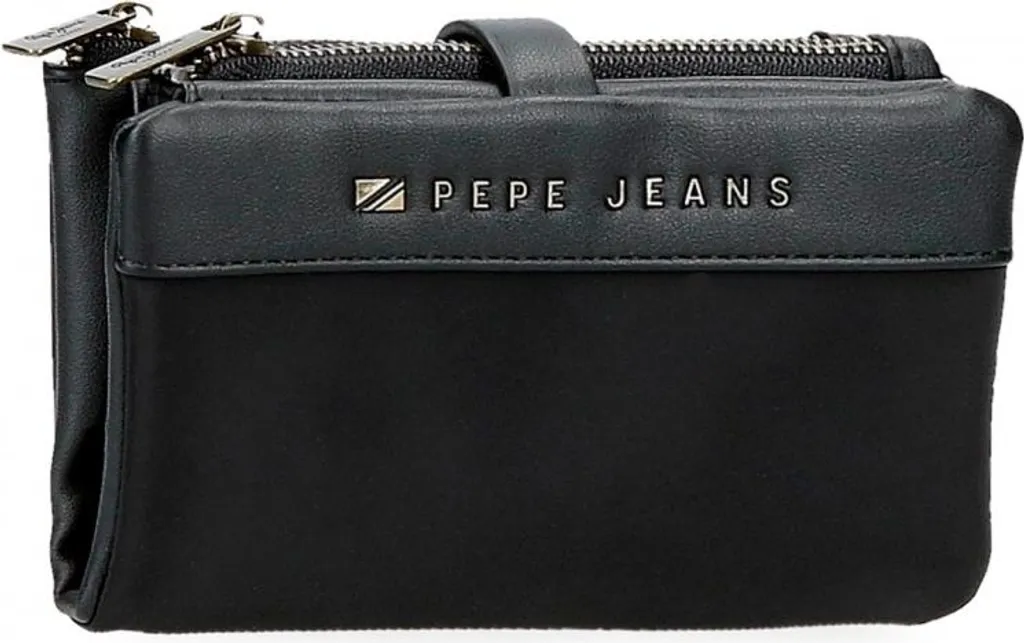 Pepe Jeans Dual Portafoglio Uomo In Pelle: Nero, Piccolo E Funzionale Con Portamonete, 11x7x1,5 Cm, By Joumma Bags