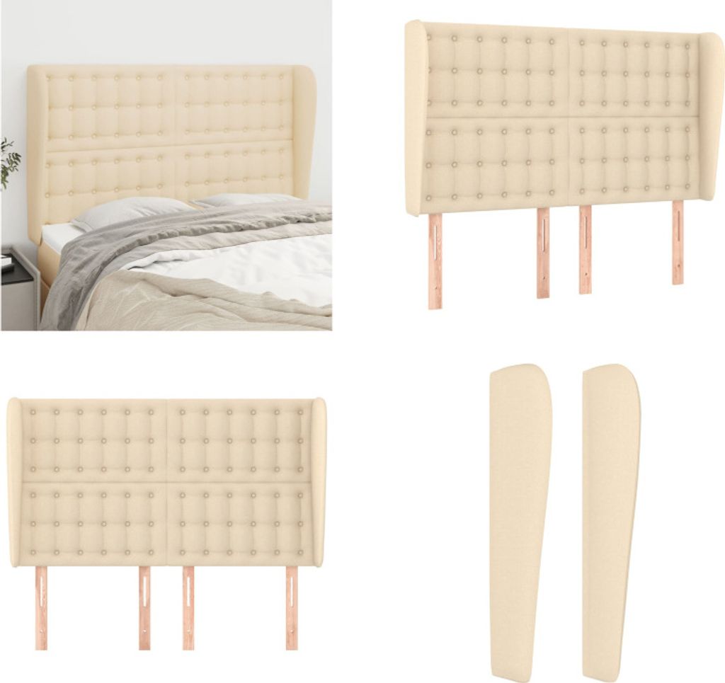 vidaXL Kopfteil mit Ohren Creme 147x23x118/128 cm Stoff - Kopfteil - Kopfteile - Bett-Kopfteil - Bettkopfteil