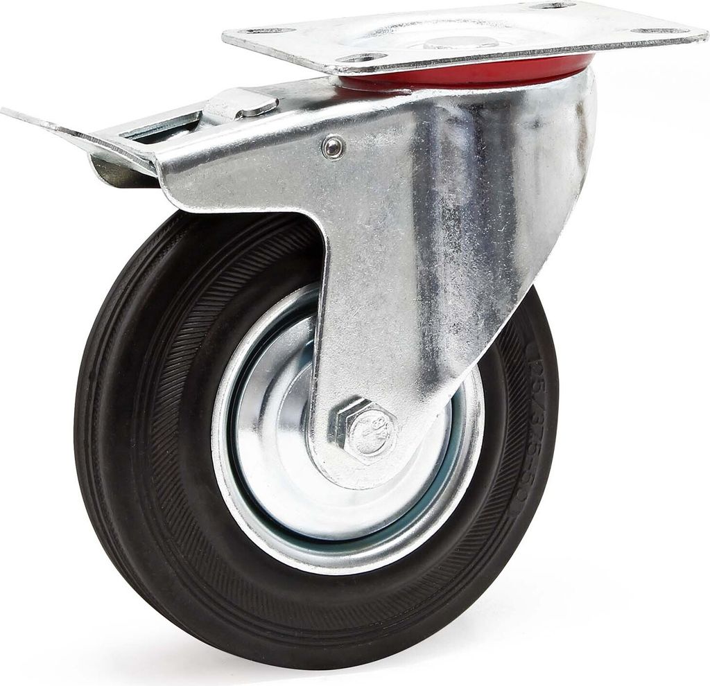 Wiltec Doppelstopp-Lenkrolle Ø125mm bis 100kg Tragkraft mit Gummirad und Feststellbremse leiser Lauf, Transportrolle Möbelrolle Laufrolle Möbel-...