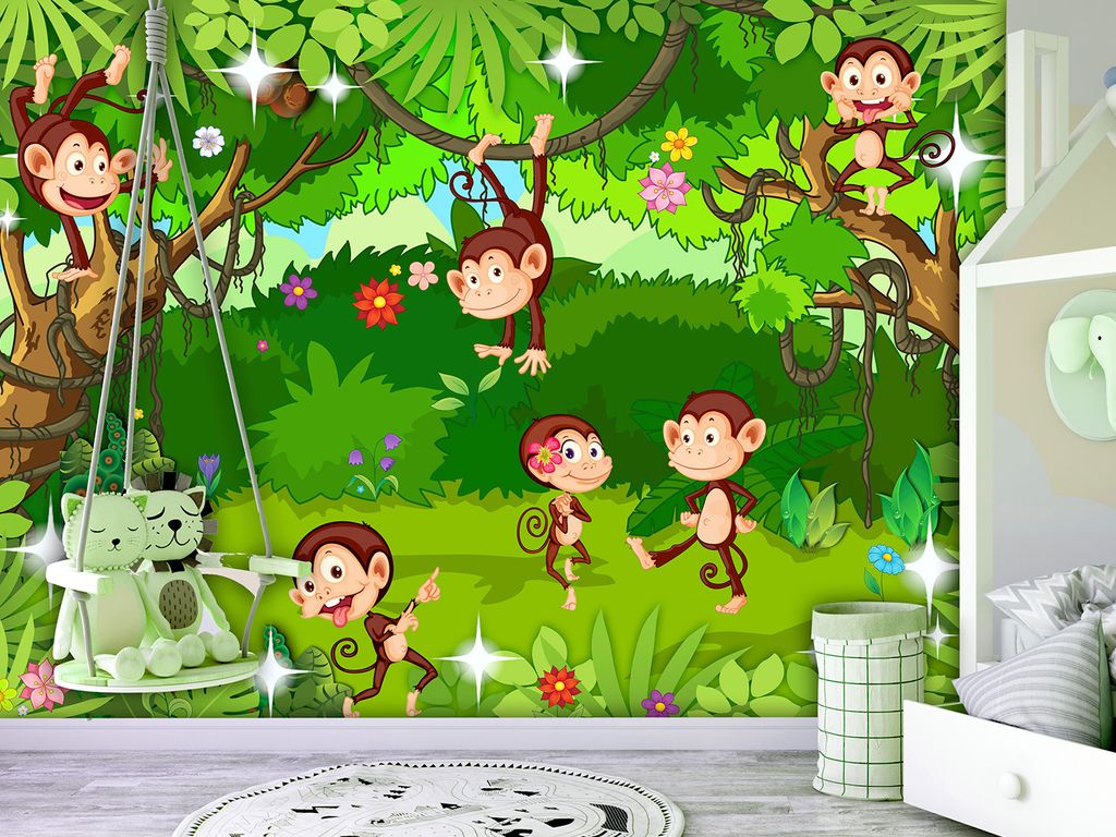 Vlies Fototapete Monkey Affe 400x280 cm Tapeten Wandtapete XXL für Kinder Kinderzimmer Dschungel e-C-0051-a-a