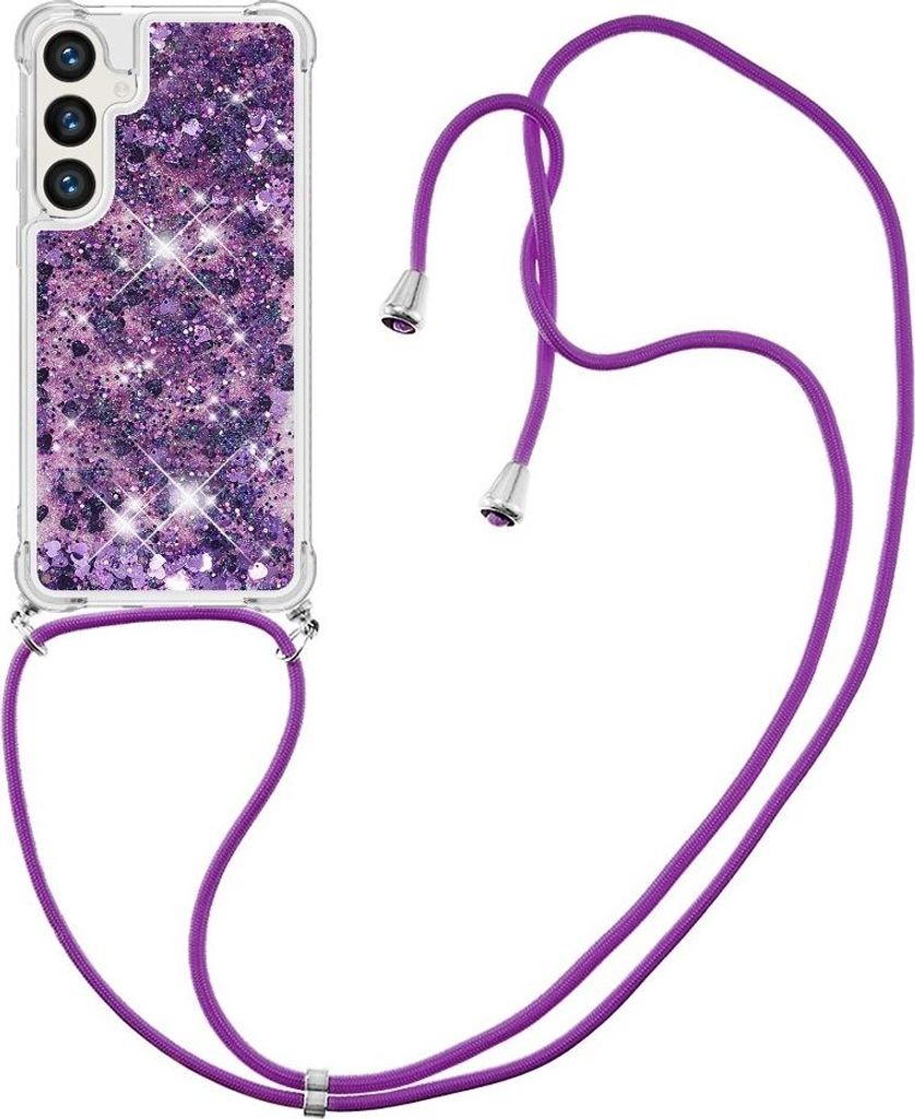 Samsung Galaxy S25 Hülle - Coverup Liquid Glitzer Back Cover mit Handykette - Violett
