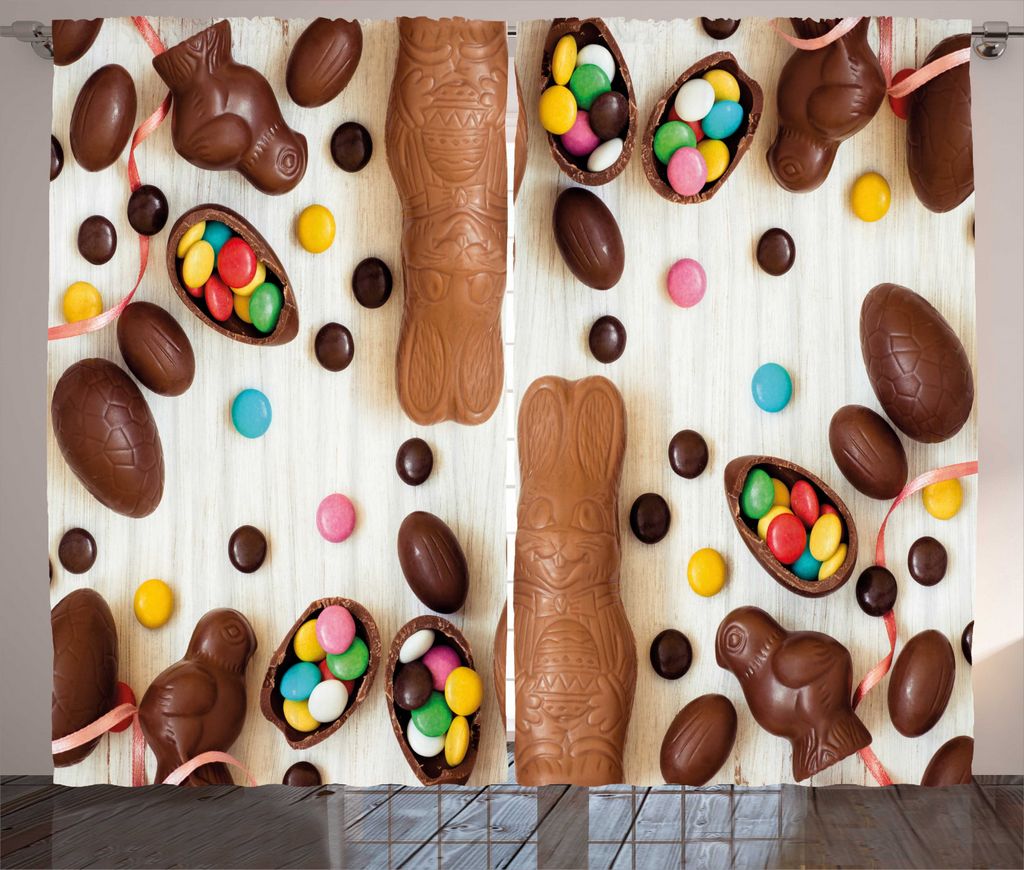ABAKUHAUS Osterhase Rustikaler Gardine, Nette Choco Kaninchen, Schlafzimmer Kräuselband Vorhang mit Schlaufen und Haken, 280 x 225 cm, Pale Carame...