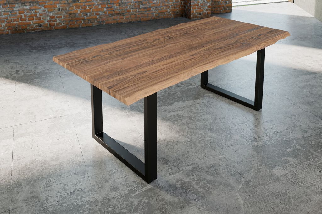 Esstisch Baumkante massiv Akazie stone 200 x 100 schwarz Lauren