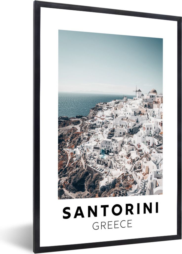 MuchoWow Gerahmtes Poster Griechenland - Santorin - Berg 20x30 cm - Poster mit Schwarzem Bilderrahmen Wandposter Rahmen Foto Bilder - Drucken - B...
