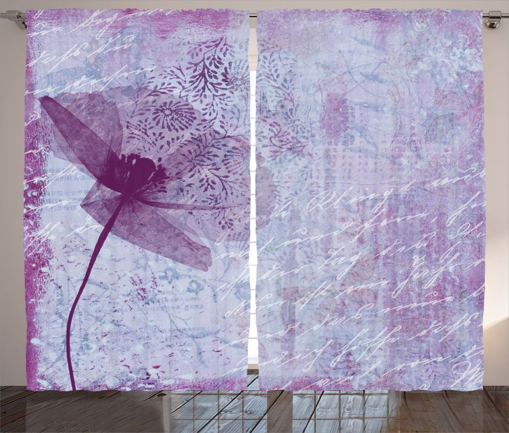 ABAKUHAUS Blumen Rustikaler Gardine, Blumen-Verhältnis, Schlafzimmer Kräuselband Vorhang mit Schlaufen und Haken, 280 x 245 cm, Lila