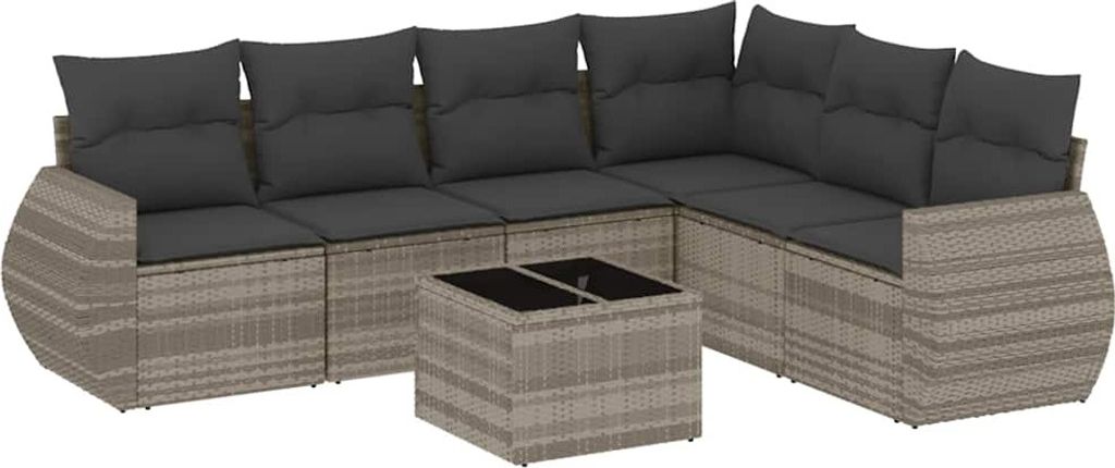 vidaXL 7-tlg. Garten-Sofagarnitur mit Kissen Hellgrau Poly Rattan