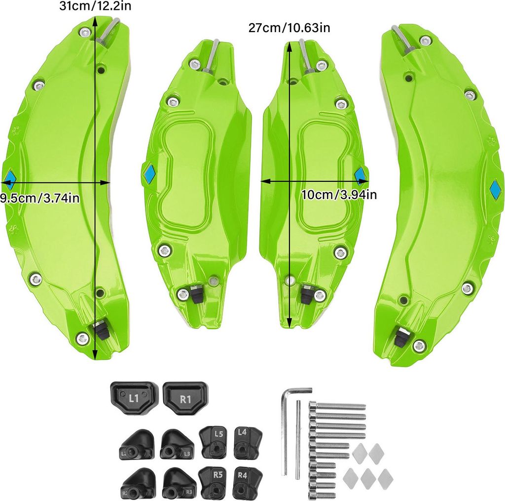 4PCS -Autobahnbackdeckel Aluminium -Legierungs -Scheibenbremsschutz Austausch für Tesla Modell 3 18in 19 in Rädern Hub Green