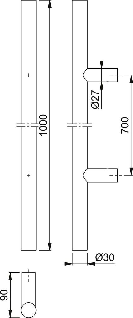 HOPPE Stangengriff E5011 -1000/700, Edelstahl schwarz matt, Ausführung: gerade, Stossgriff für Haustür
