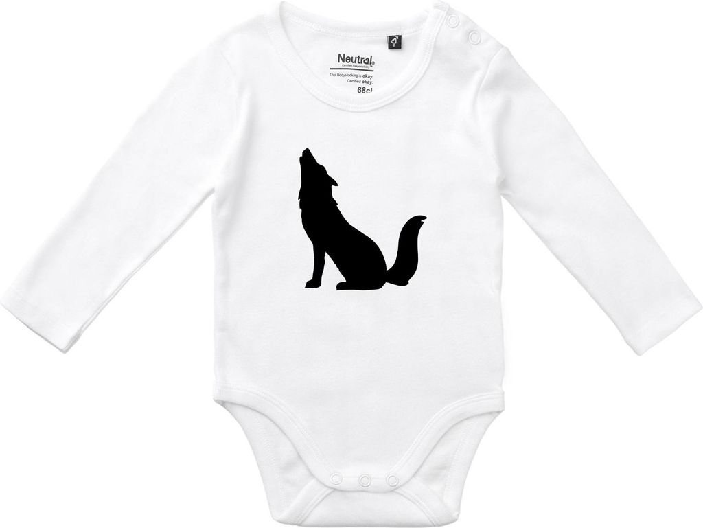 Huuraa Baby Body Heulender Wolf Silhouette 62 White Baumwolle Fairtrade Langarmbody Geschenkidee