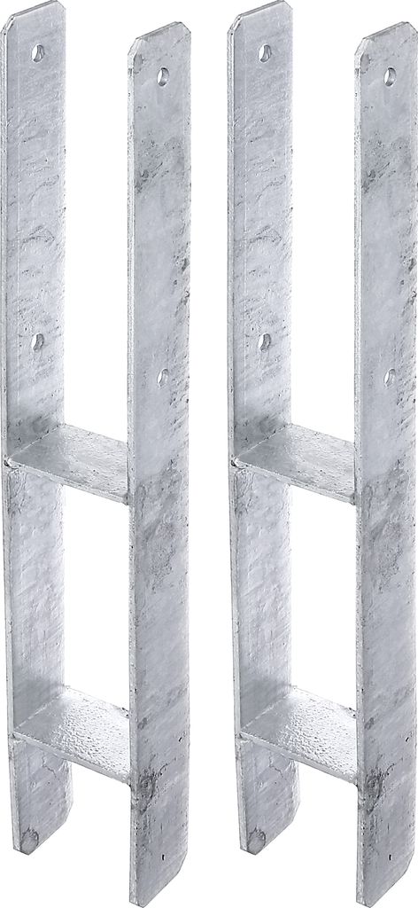 Two H-shaped metal brackets are shown against a white background.