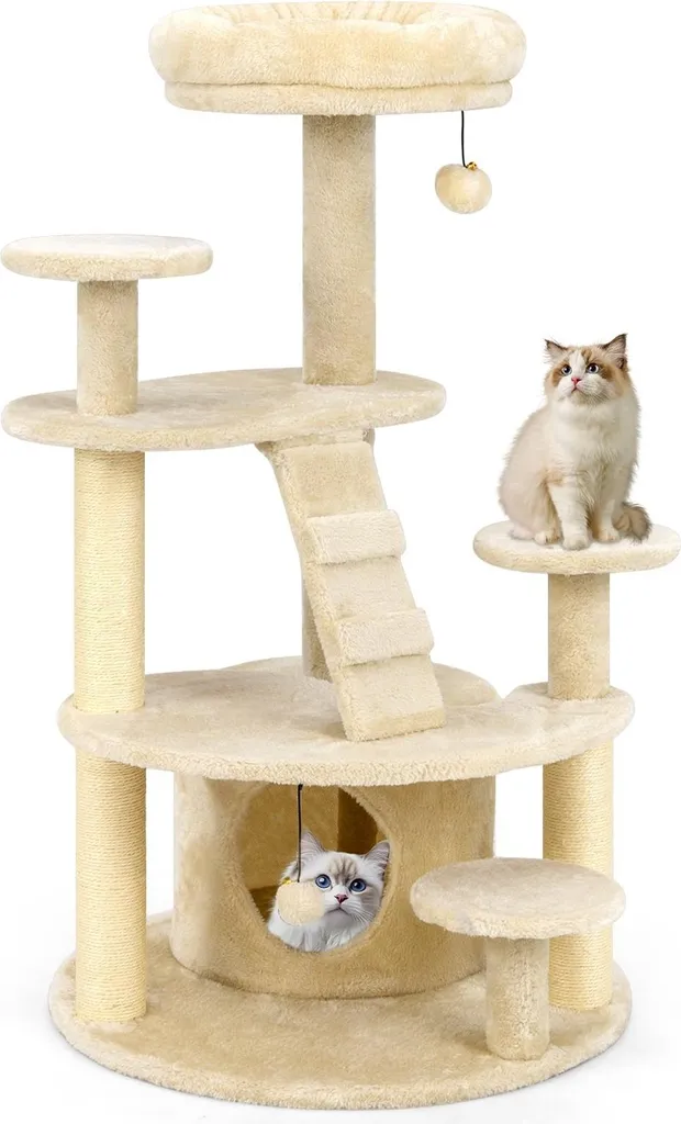 Arbre à chat beige anti-stress avec griffoirs pour protéger vos meubles