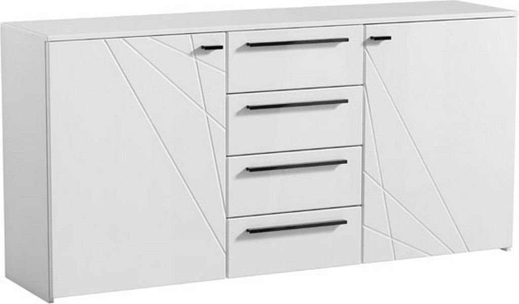 Dmora Anrichte Maropati 163x40x81h cm Weiß, 2 Böden, 4 Schubladen