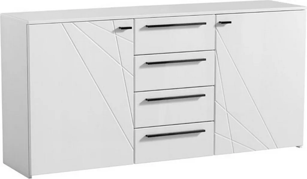 Buffet de Salon Blanc Maropati 163 cm - Enfilade Moderne 2 Étagères